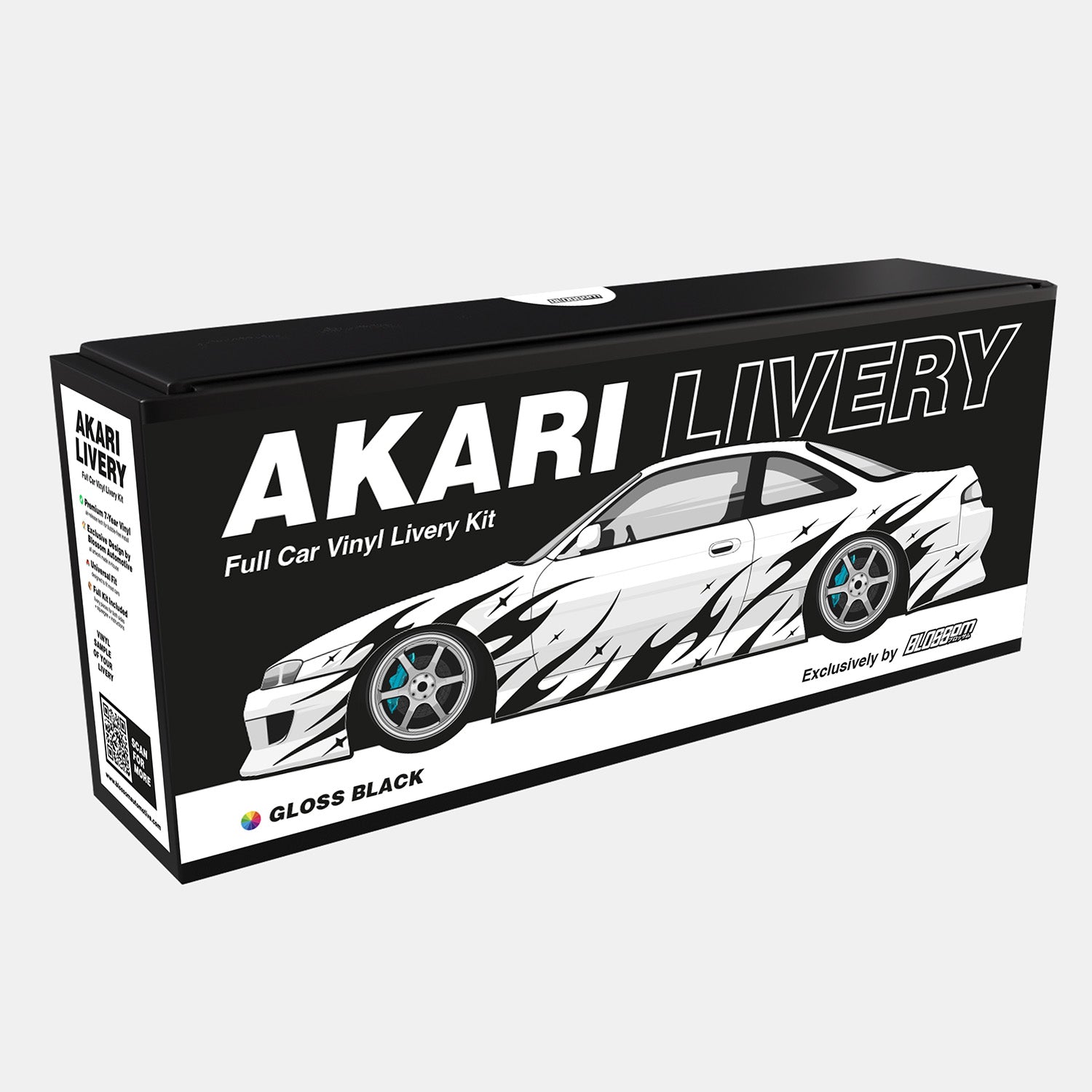 Box of Akari Livery full car vinyl livery kit on a white background