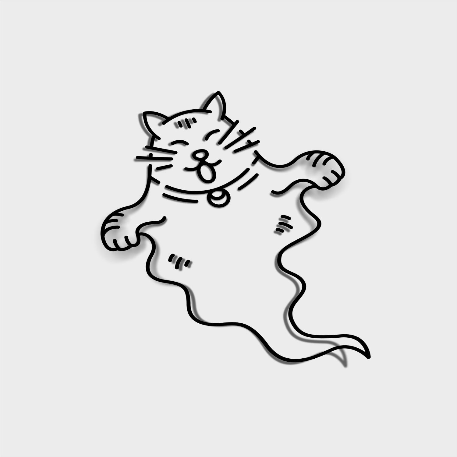 The Boo Cat - Die Cut Sticker by Blossom Automotive features a playful black line drawing of a happy ghost cat, floating and waving its paws on a plain white background.
