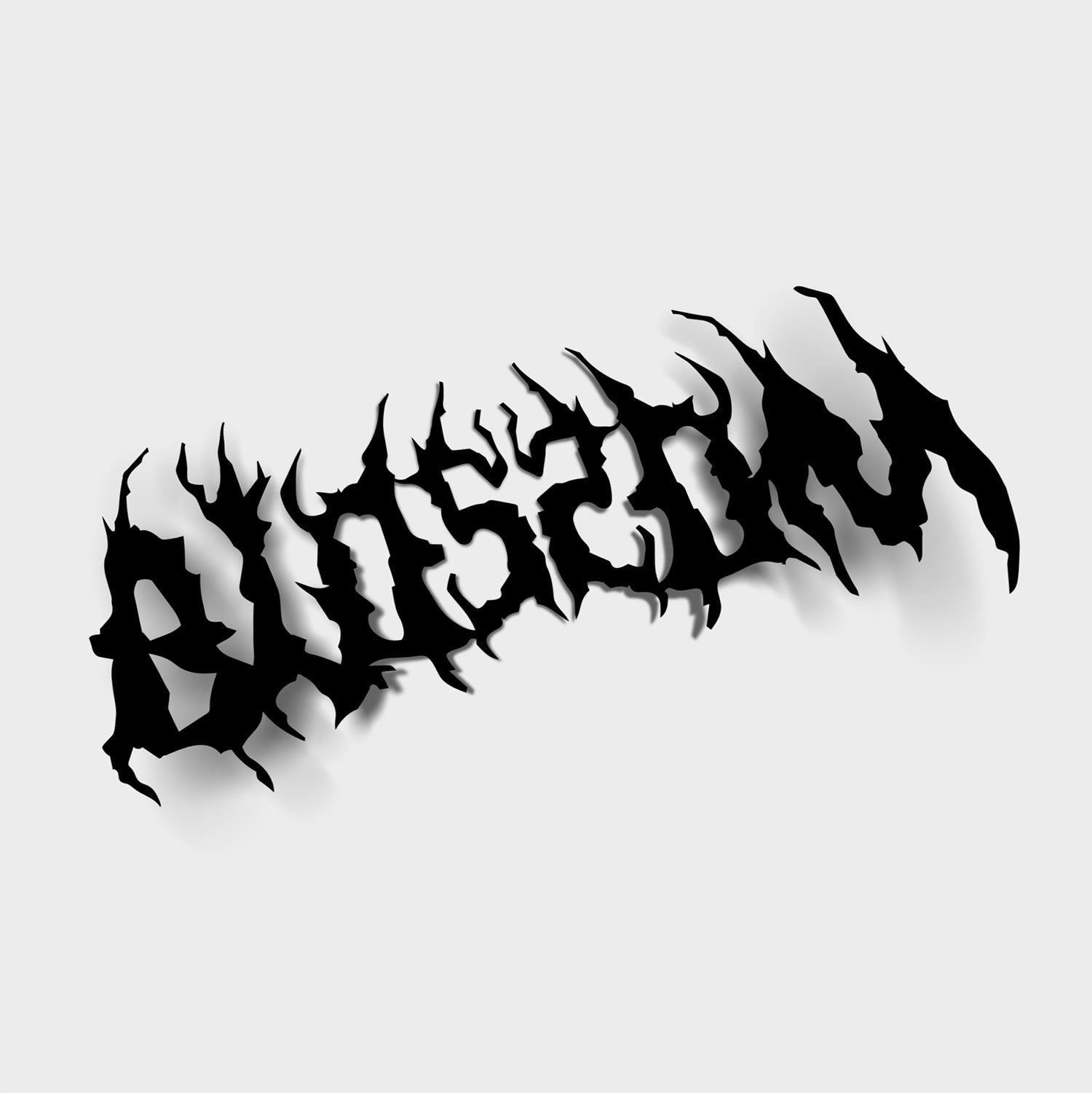 The Blossom Skate Logo - Die Cut Sticker by Blossom Automotive features black, jagged, flame-like “BLOSSOM” text on a light gray background with a dramatic shadow for added depth and intensity.