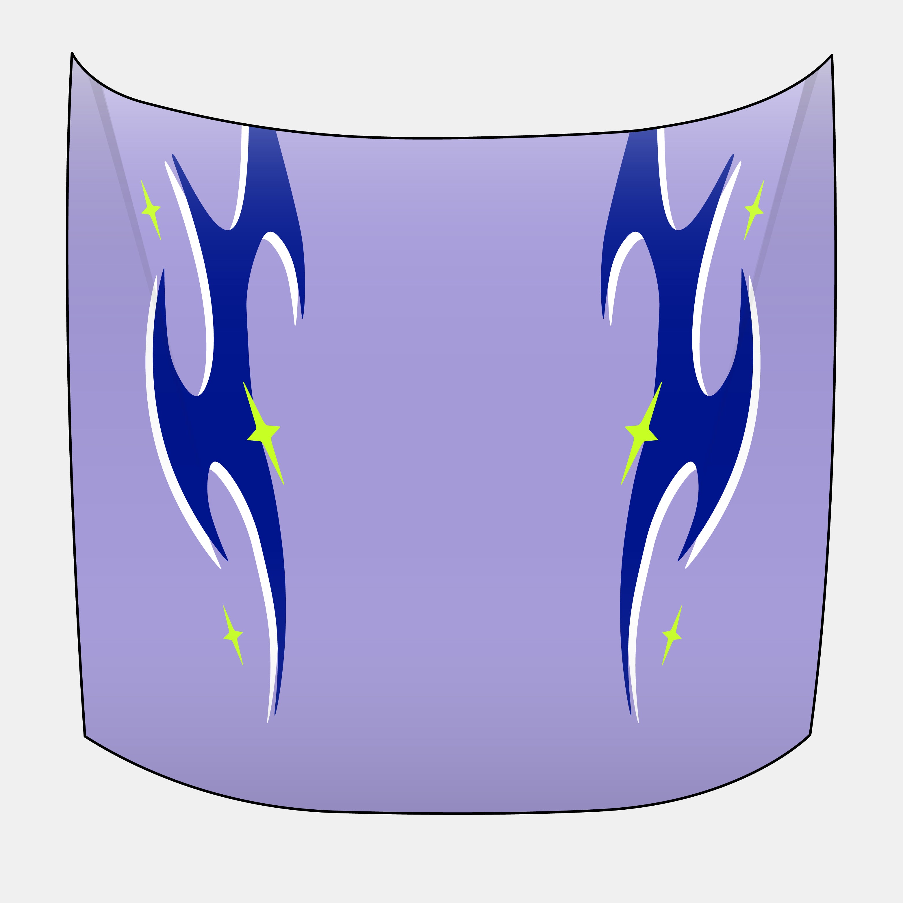 Car hood with blue flame design and yellow stars on a light purple background