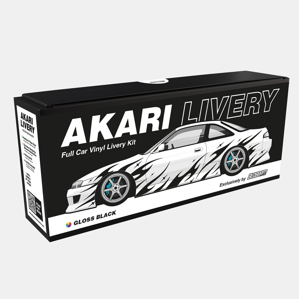 Box of Akari Livery full car vinyl livery kit on a white background