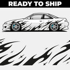 Car with Blossom Automotive Black Akari livery flame decals on it