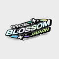 The Blossom Japan - Slap Sticker by Blossom Automotive features “Blossom Japan” text with Japanese characters, sparkles, and a rainbow gradient. The website www.blossomautomotive.com is printed at the bottom.