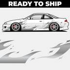 White car with chrome silver Blossom Automotive Zoku livery on it featuring 'Ready to Ship' text at the top.