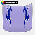 Customisable car hood with blue flame design and yellow stars on a light purple background
