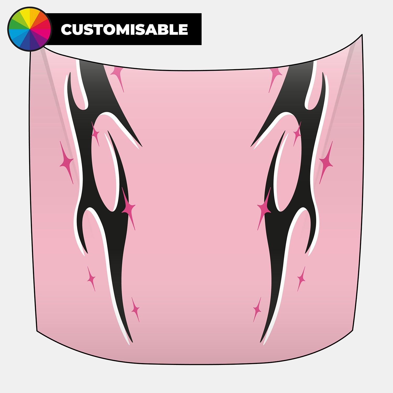 Pink graphic with black tribal designs and pink stars