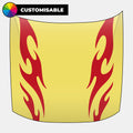 The Blossom Automotive DIY 'Kaji Style' Tribal Universal Customisable Hood Decals feature bold red flames curving inward on a white car hood, shown against a plain background.
