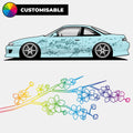 Light blue car with floral design and customizable color options on a white background