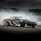 black s14 drifting on track with Blossom Automotive's zoku livery