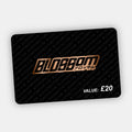 The Blossom Automotive E-Gift Card - £20 by Blossom Automotive features BLOSSOM in bold metallic letters with Japanese text below, VALUE: £20 in white on the bottom right, and a repeating BLOSSOMCAU pattern on a black background.