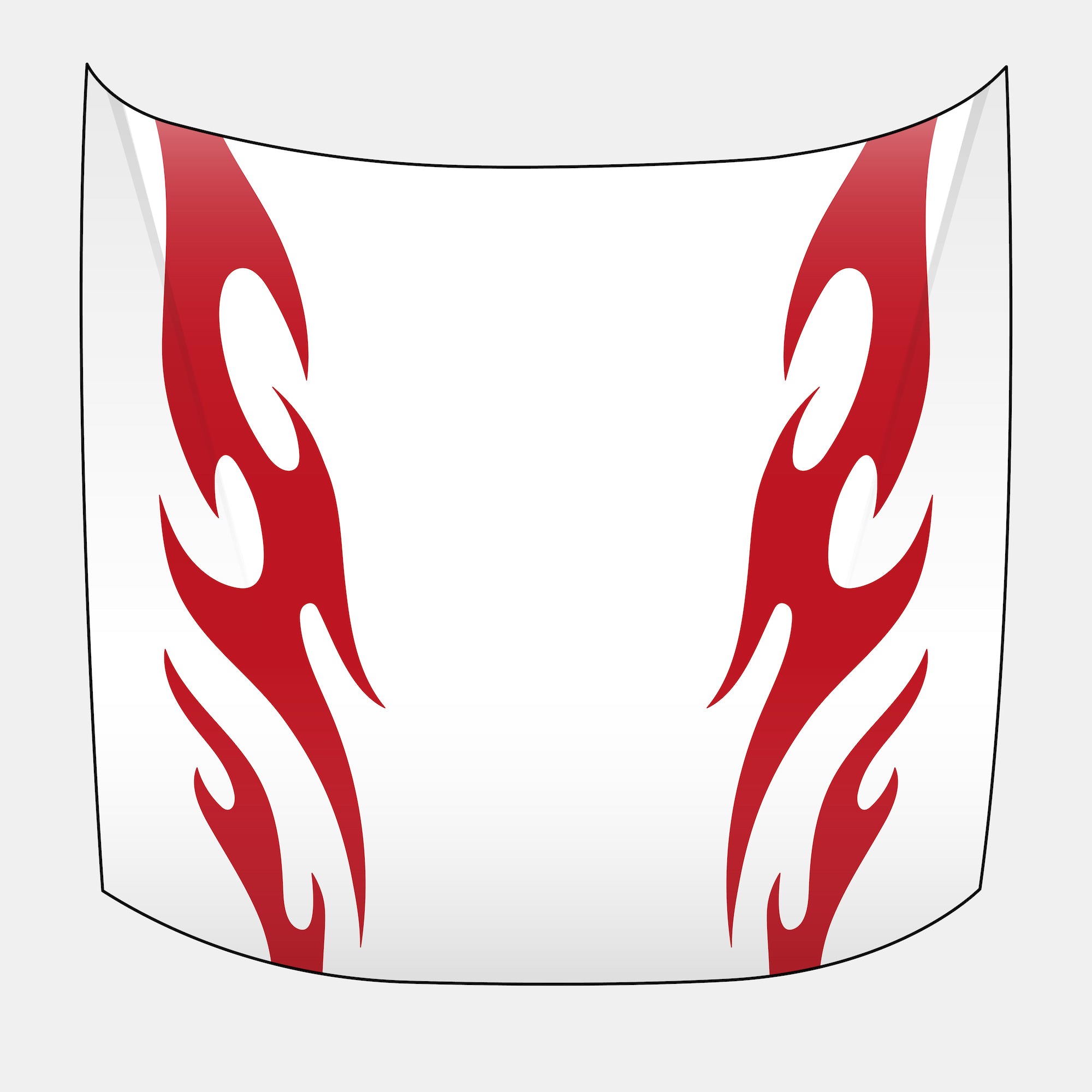 The Blossom Automotive DIY 'Kaji Style' Tribal Universal Customisable Hood Decals feature bold red flames curving inward on a white car hood, shown against a plain background.
