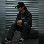 Retro Racer Relaxed Hoodie - Charcoal Grey