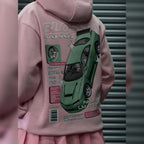 Retro Racer Relaxed Hoodie - Baby Pink