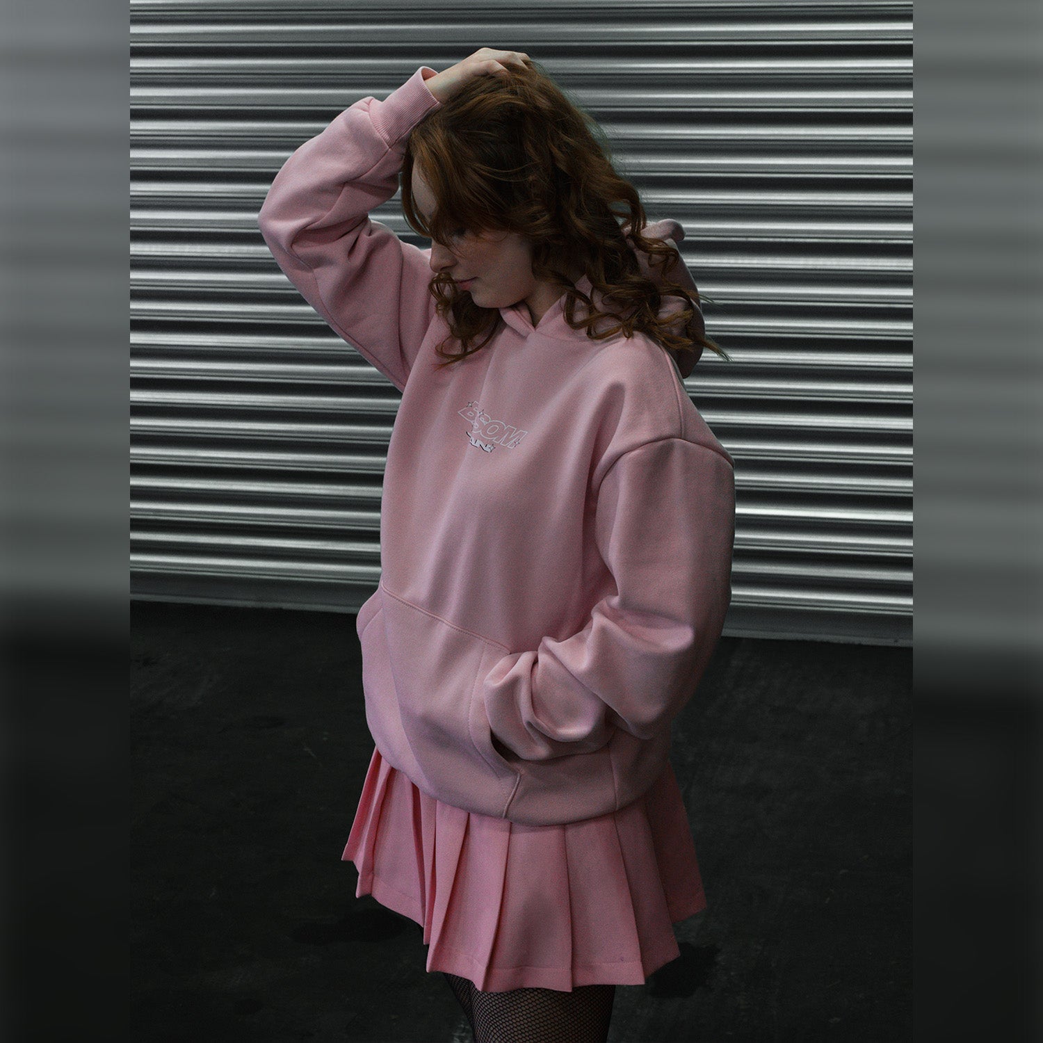 Retro Racer Relaxed Hoodie - Baby Pink