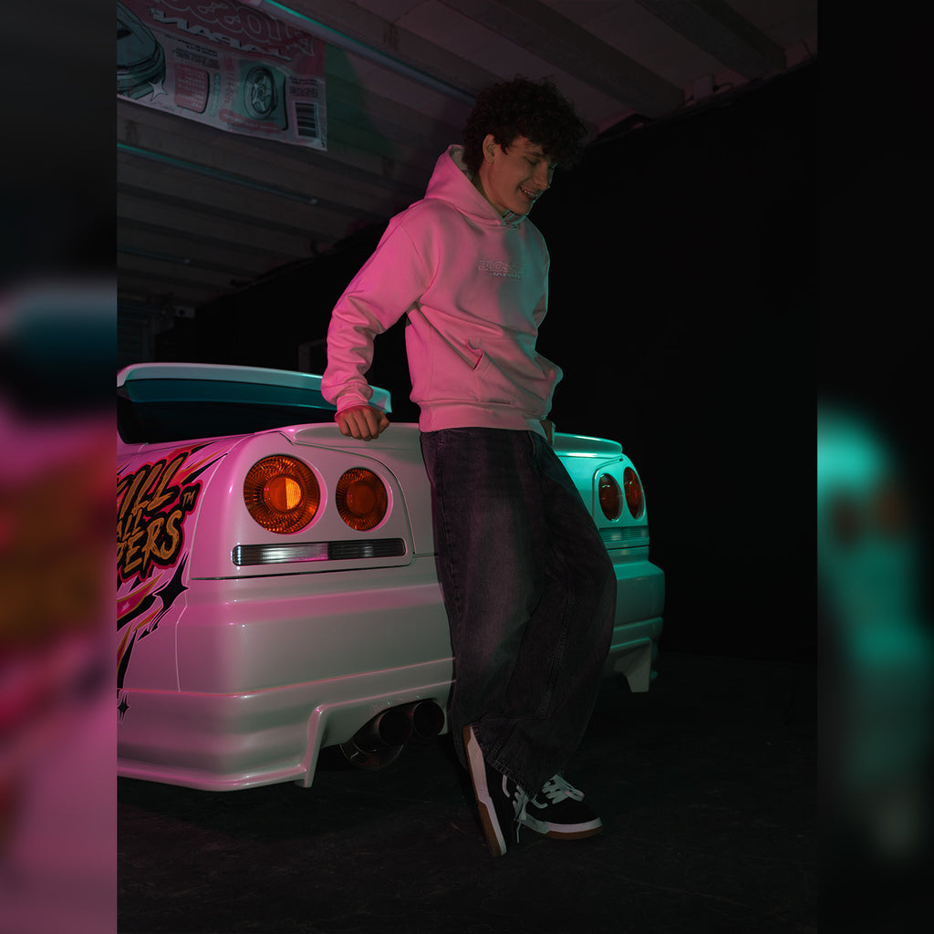 Retro Racer Relaxed Hoodie - Baby Pink