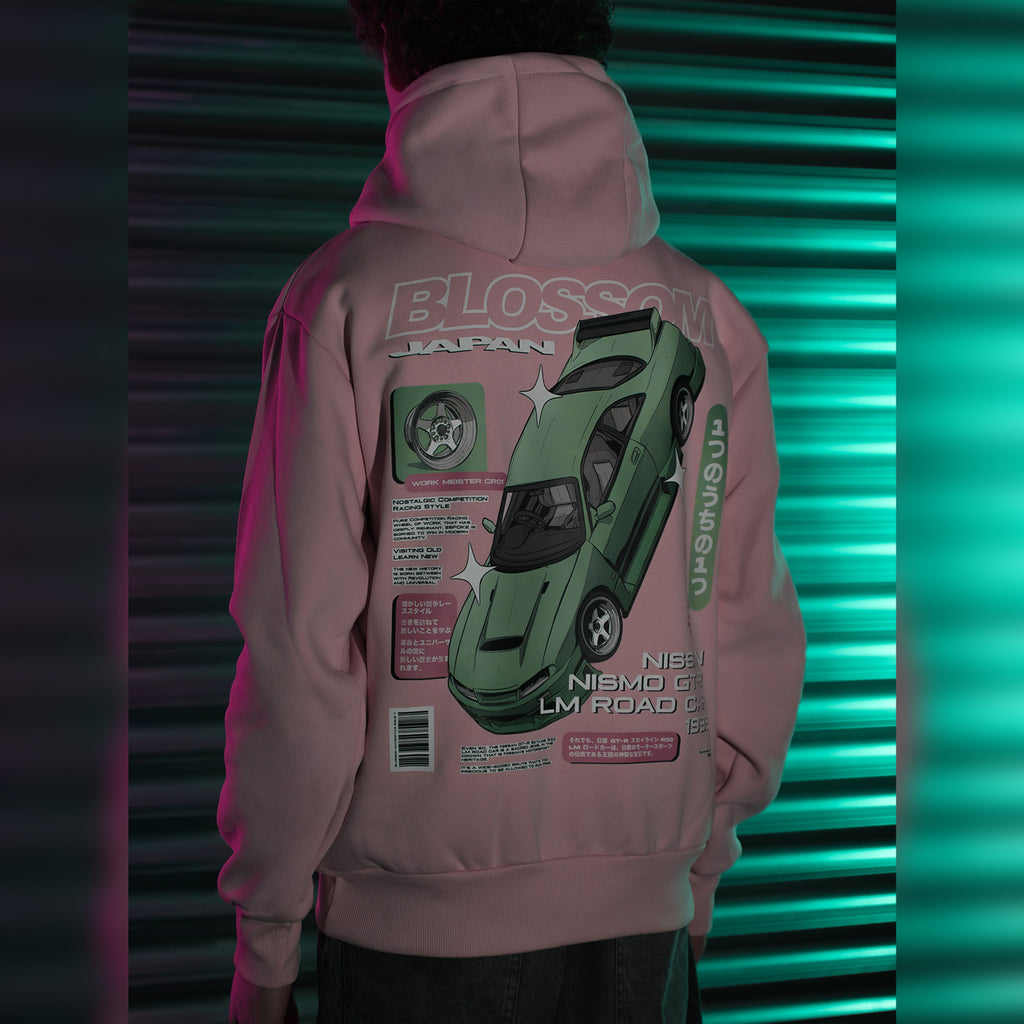 Retro Racer Relaxed Hoodie - Baby Pink