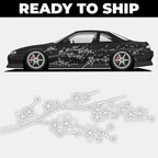 Black car with white floral design and 'Ready to Ship' text on a white background