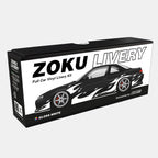 Zoku Livery vinyl livery kit packaging with a car design on a white background