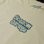 Beige Blossom Garage oversized drift MX5 t-shirt closeup view
