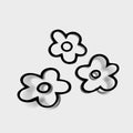 The Blossom Automotive Small Flowers - Die Cut Sticker features three simple, black-outlined, five-petal cartoon flowers with round centers on a plain white background, each casting a soft shadow.