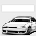A black and white illustration of a sporty, modified car parked at an angle, featuring a Blossom Automotive Plain White Sunstrip (Gloss/Matt), with a blank rectangular sign above it on a light gray background.