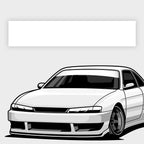 A black and white illustration of a sporty, modified car parked at an angle, featuring a Blossom Automotive Plain White Sunstrip (Gloss/Matt), with a blank rectangular sign above it on a light gray background.
